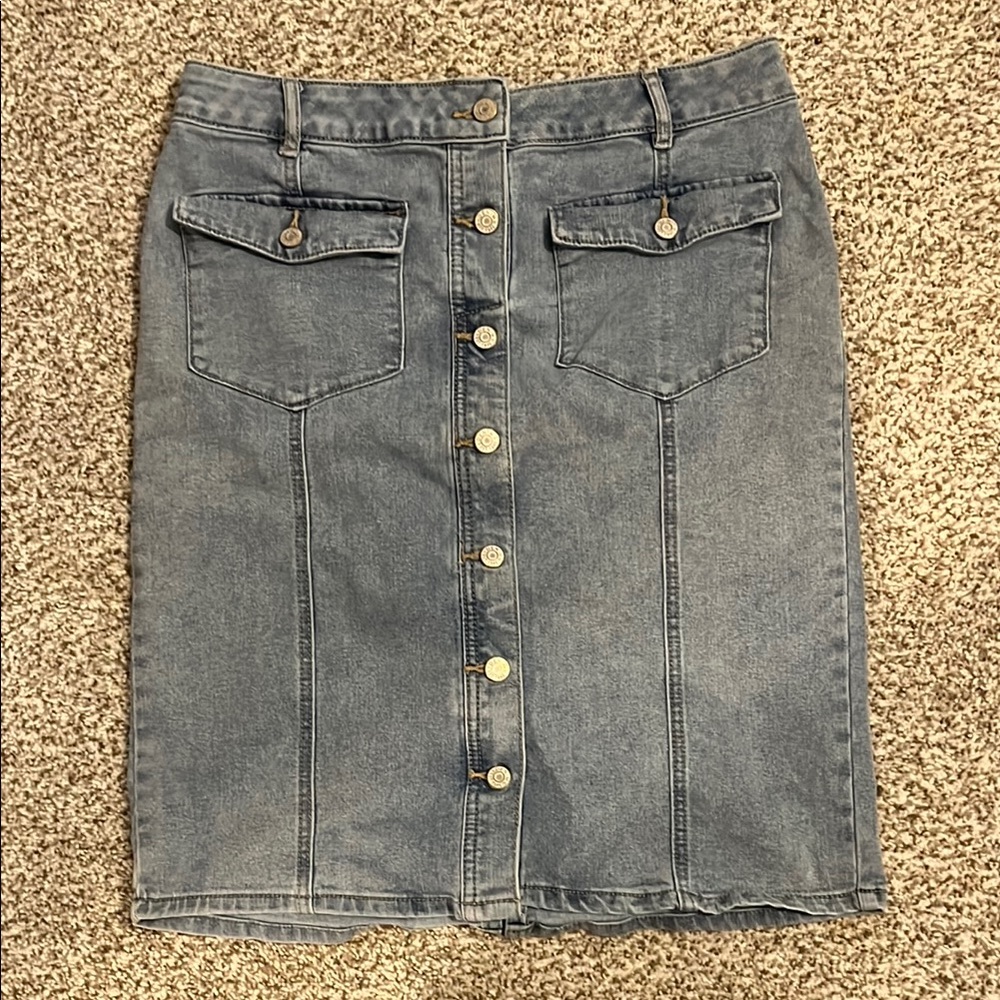 Denim Button-Front Skirt